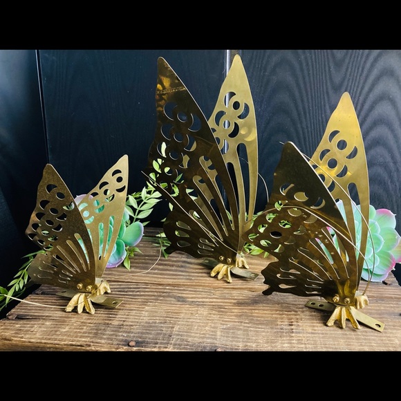 Vintage Brass Butterflies Three Wall Mountable